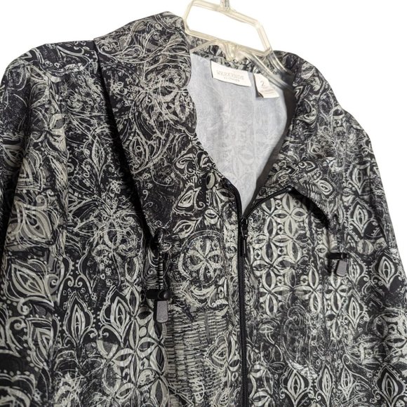 WEEKENDS BY CHICO'S long sleeve zippered front gray lightweight jacket sz 2 sz 1 - Picture 5 of 10